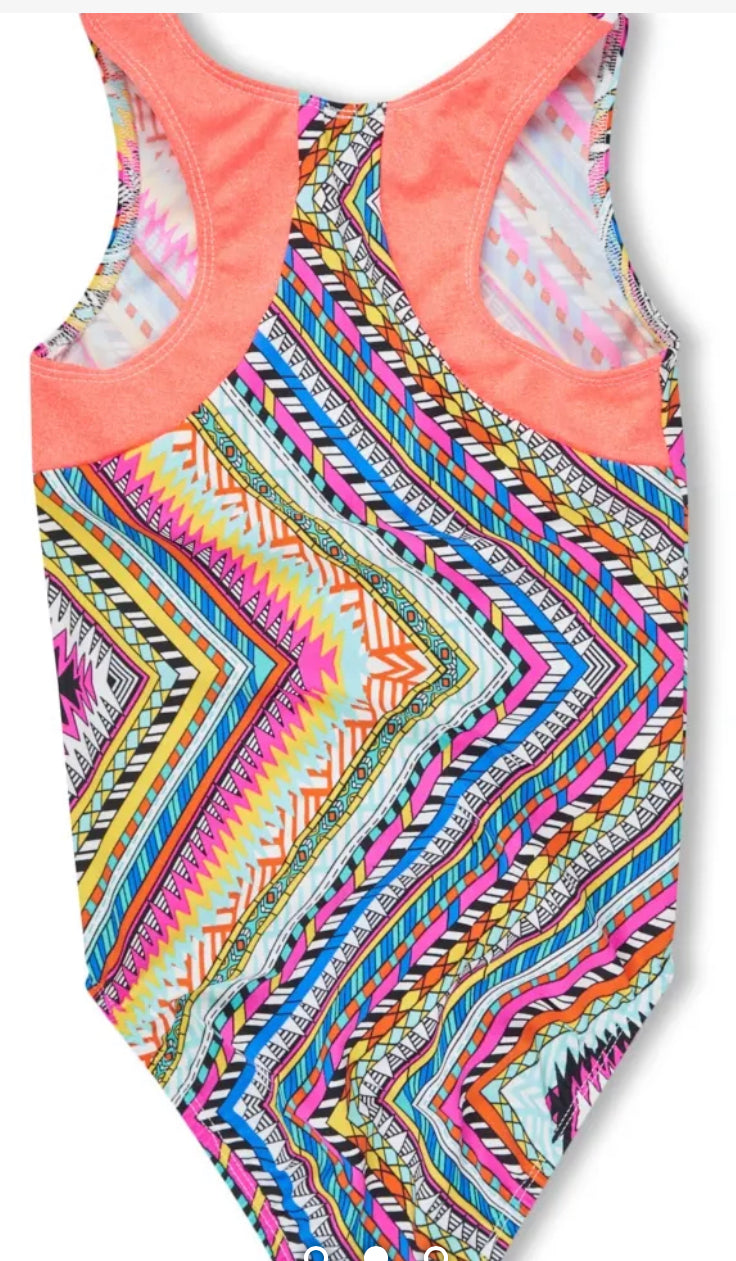 Girl Power Sport Brand - Coral Zig Zag Perfect Fit Racer Back  Leotard