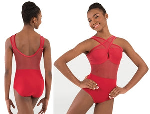 Body Wrappers Brand - Fine Mesh Stripe Cross-Over Front Leotard