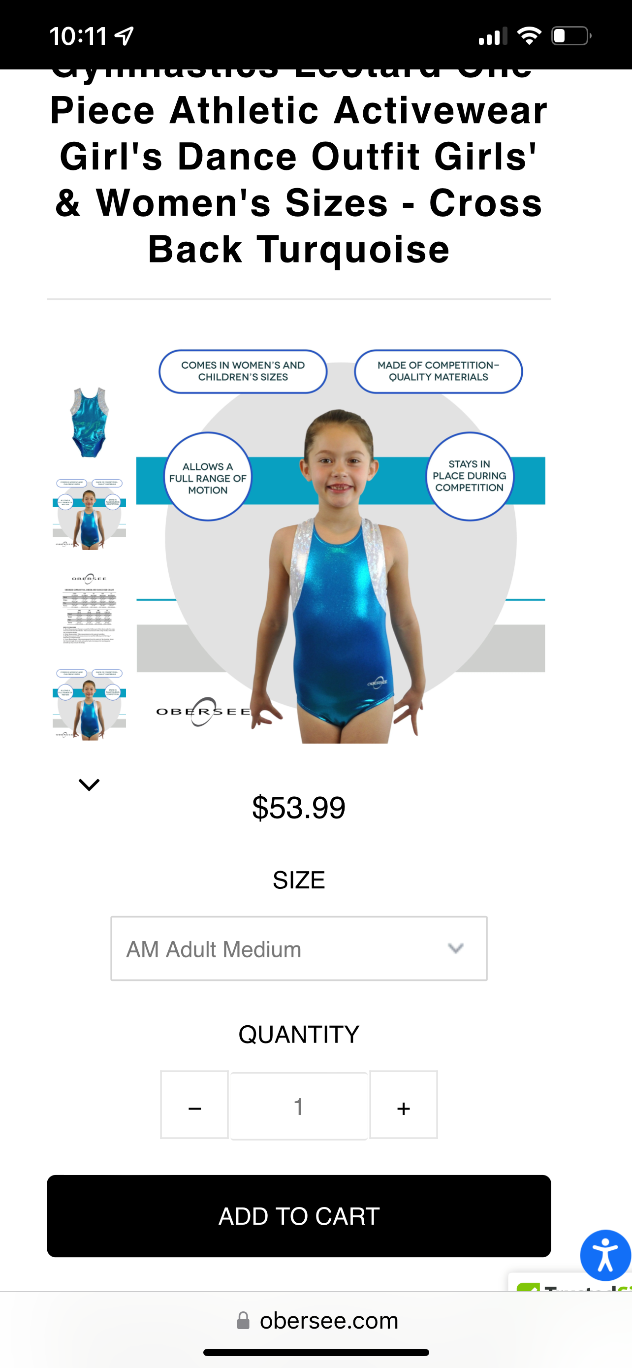 Obersee Brand - Cross Back Turquoise Leotard