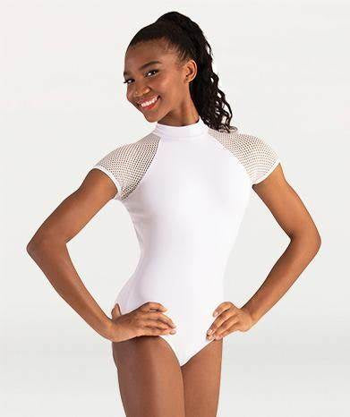 Body Wrappers Brand - White Open Mesh Short Sleeve Leotard Tiler Peck Designs