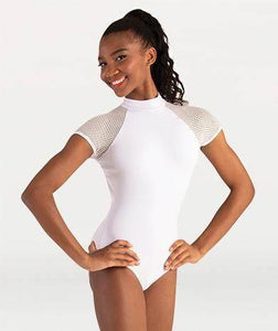 Body Wrappers Brand - White Open Mesh Short Sleeve Leotard Tiler Peck Designs